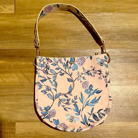 Ahdorned Bee Floral Hobo Shoulder Bag with Pouch Pinkish Peach GoldTone EUC - Picture 1 of 9